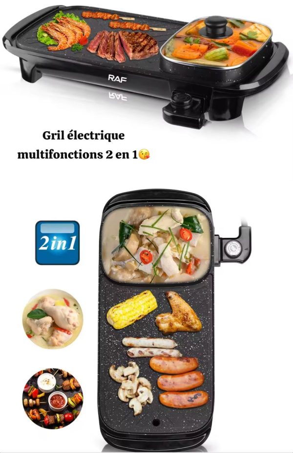 Gril électrique multifonctions 2 en 1