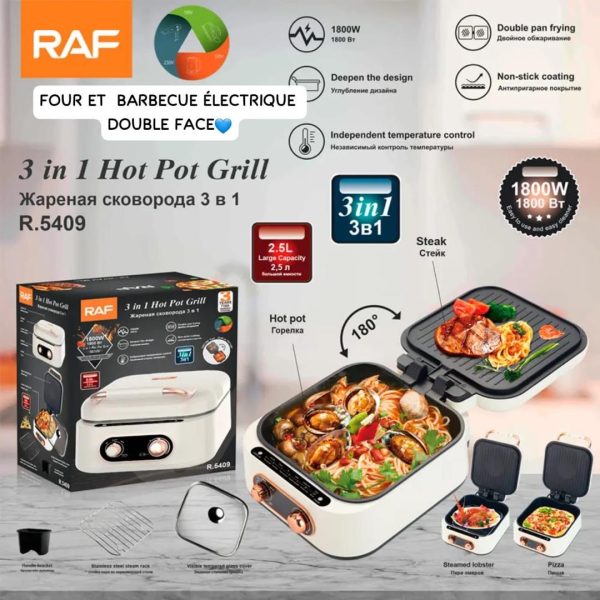 RAF 3 en 1 Hot Pot Grill électrique - Cuisinière multifonction 2,5 L – Image 3