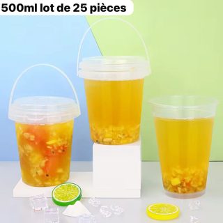 Lot 50 Pcs Pot en Plastique  500 Ml avec Couvercle
