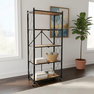 Étagères de rangement pliables  à 5 niveaux en bois et fer