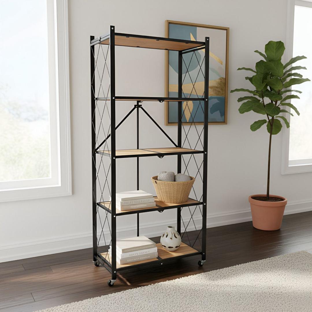 Étagères de rangement pliables à 5 niveaux en bois et fer