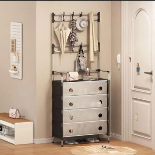 Porte-manteau et porte-chaussures à 5 niveaux avec housse anti-poussière