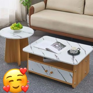 Ensemble de Table basse en bois marbre 2 pièces avec tiroir