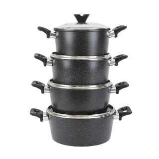 Ensemble de 8 pcs casseroles ( 4 pcs marmites de haute qualité plus 4 pcs couvercles en verres très solide) avec une capacité de 24cm, 26cm, 28cm et 30cm